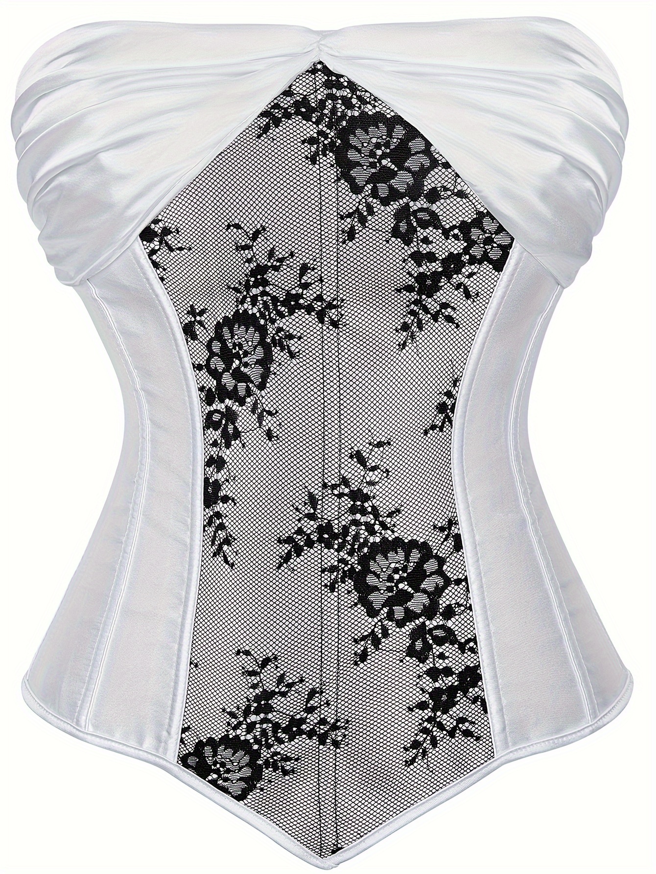 Lace Splicing Ruched Tube Top, Elegant Cross Tie Back Corset Strapless Top, Women's Clothing
