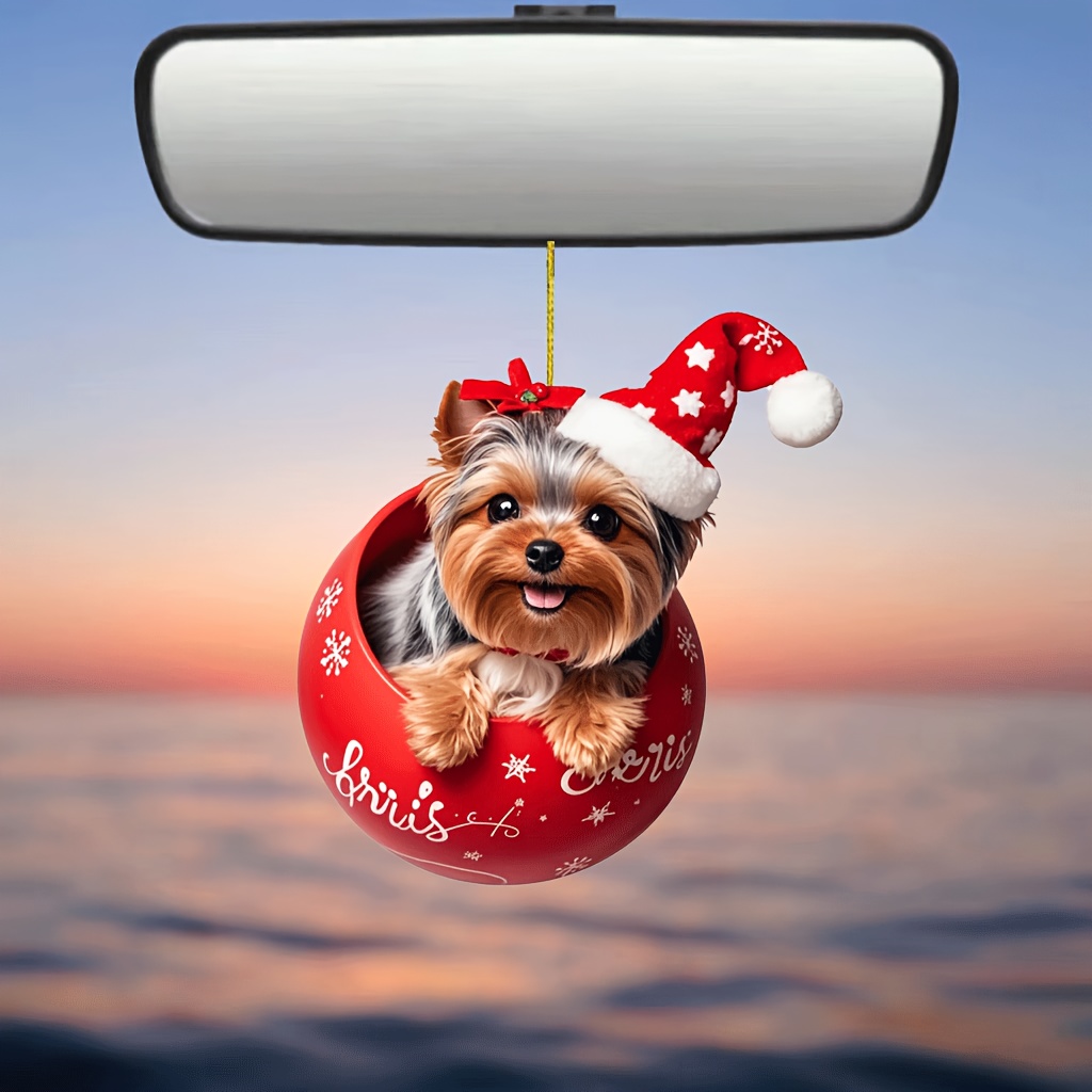 

Yorkie Christmas Ornament - 2d Acrylic Holiday Ball, Car Mirror & Keychain Charm, Cars, Backpacks, Trees - Ideal Gift For Anniversaries, Thanksgiving, Valentine's, Halloween, And Christmas