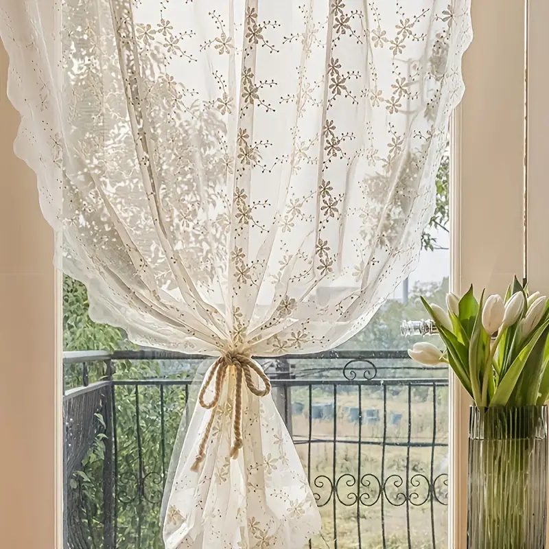 Lace Kitchen Curtain Beige Sheer Curtains Living Room Temu