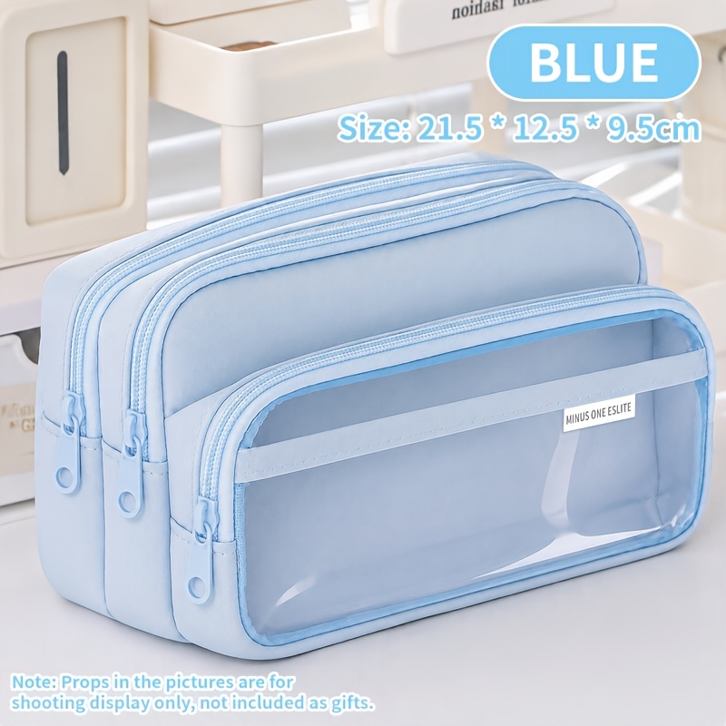 TEMU Trousse à crayons bleue à plusieurs niveaux facile à utiliser, grande capacité, organisateur de papeterie portable multifonctionnel, boîte à