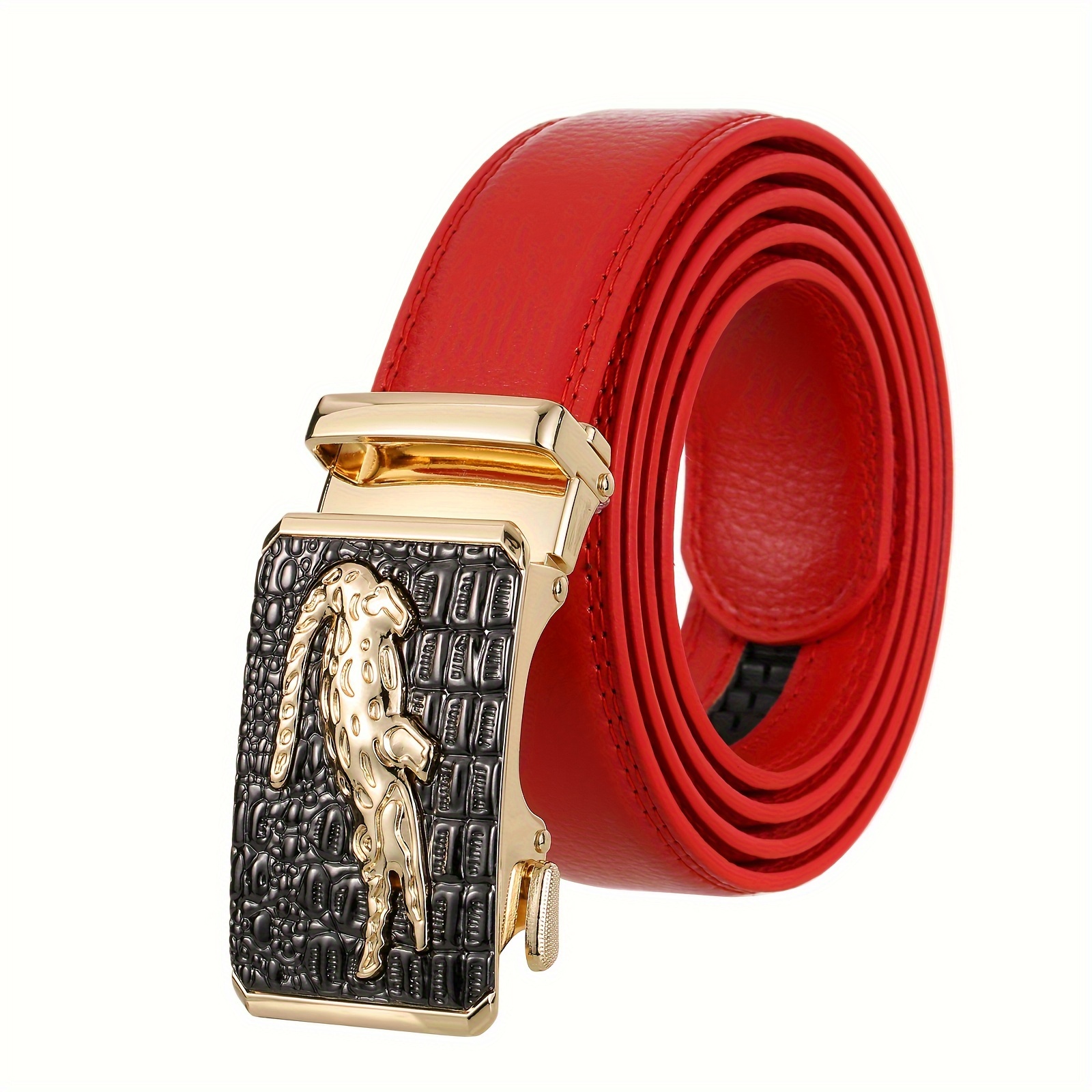 *'s Funky Red Leather Belt with Alloy Automatic Jeans Casual  Wear, Ideal Gift for Boyfriend, Alloy, Automatic Re