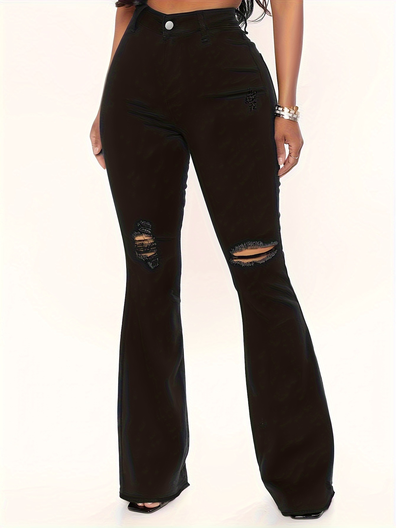 Y2K Style Washed Flare Jeans, Slant Pockets High Stretch Bell Bottom Jeans,  Women's Denim Jeans & Clothing