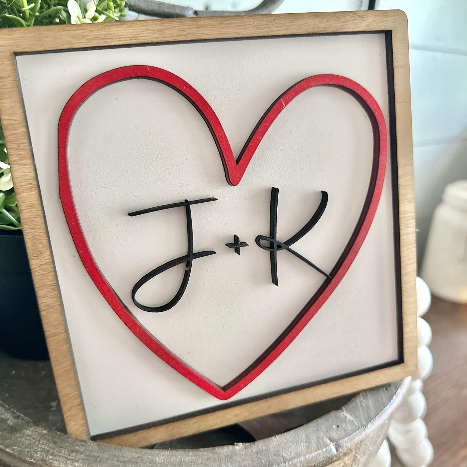 

Personalized Heart-shaped Sign, Manufactured Wood Romantic Decor, Multipurpose Tabletop Plaque, English , No Battery Needed, For Valentine's Day, Tray Or Shelf Sign