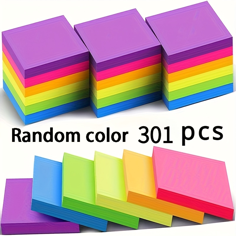 TEMU 301pcs Random Color Fluorescent Sticky Notes - Bright Colors, Suitable For Students And Offices | Cute Notebooks And Cute Sticky Notes