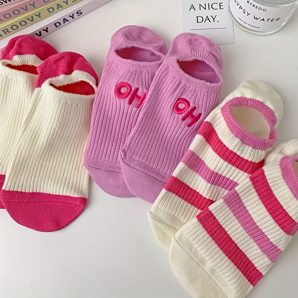E-shop 3/4 Paar Damen Unsichtbare Socken, Leuchtende Farben, Trendig, Flachgeschnittene Socken für Frühling/Sommer, Ferse mit rutschfesten Punkten,