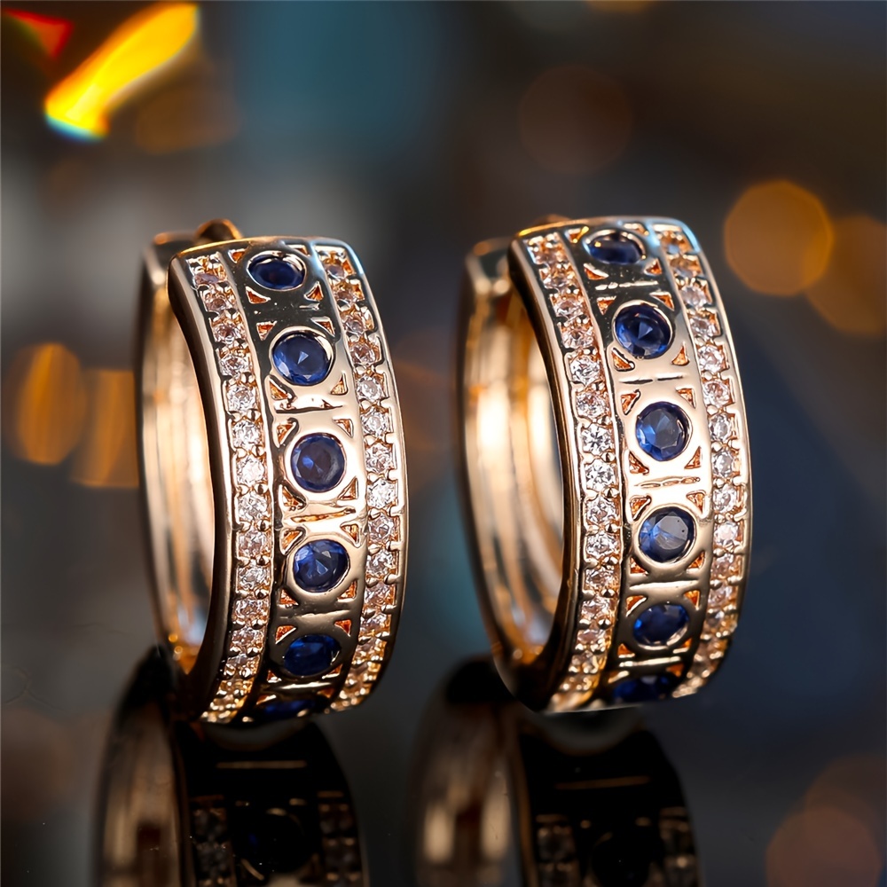 

Elegant Vintage Style Hoop Earrings With Blue Synthetic Cubic Zirconia, Copper Base, Nickel Free Plating, For Parties, Weddings, And Anniversary Gifts