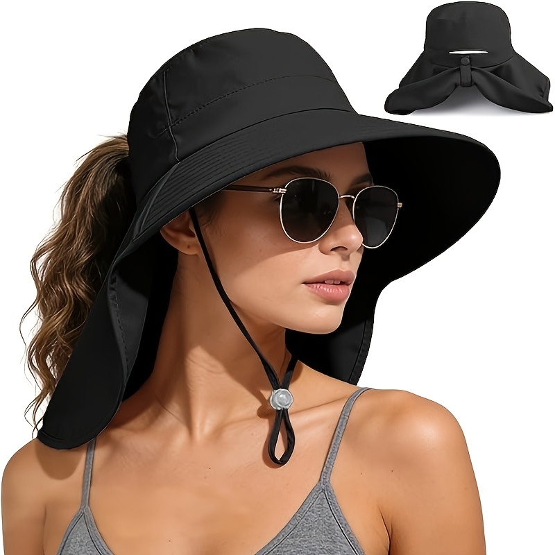 sombrero de sol para mujer con cubrecuello y abertura para  , plegable para   almacenamiento, sombrero de pesca protector de  , spf 50+