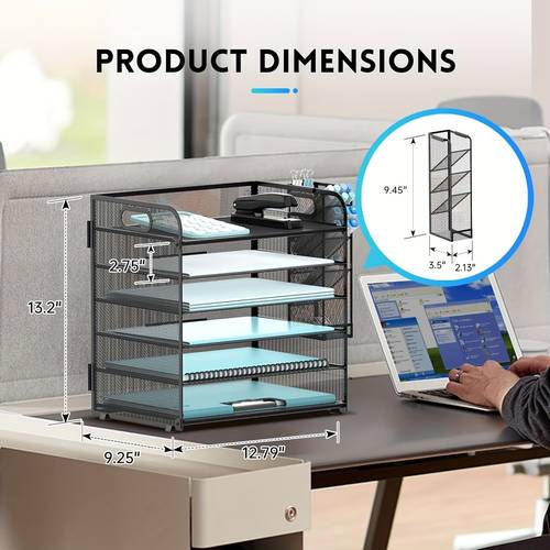 6 layers paper storage box with 4 pen holders mesh desktop storage letter tray with handle paper tray storage folder for a4 folders