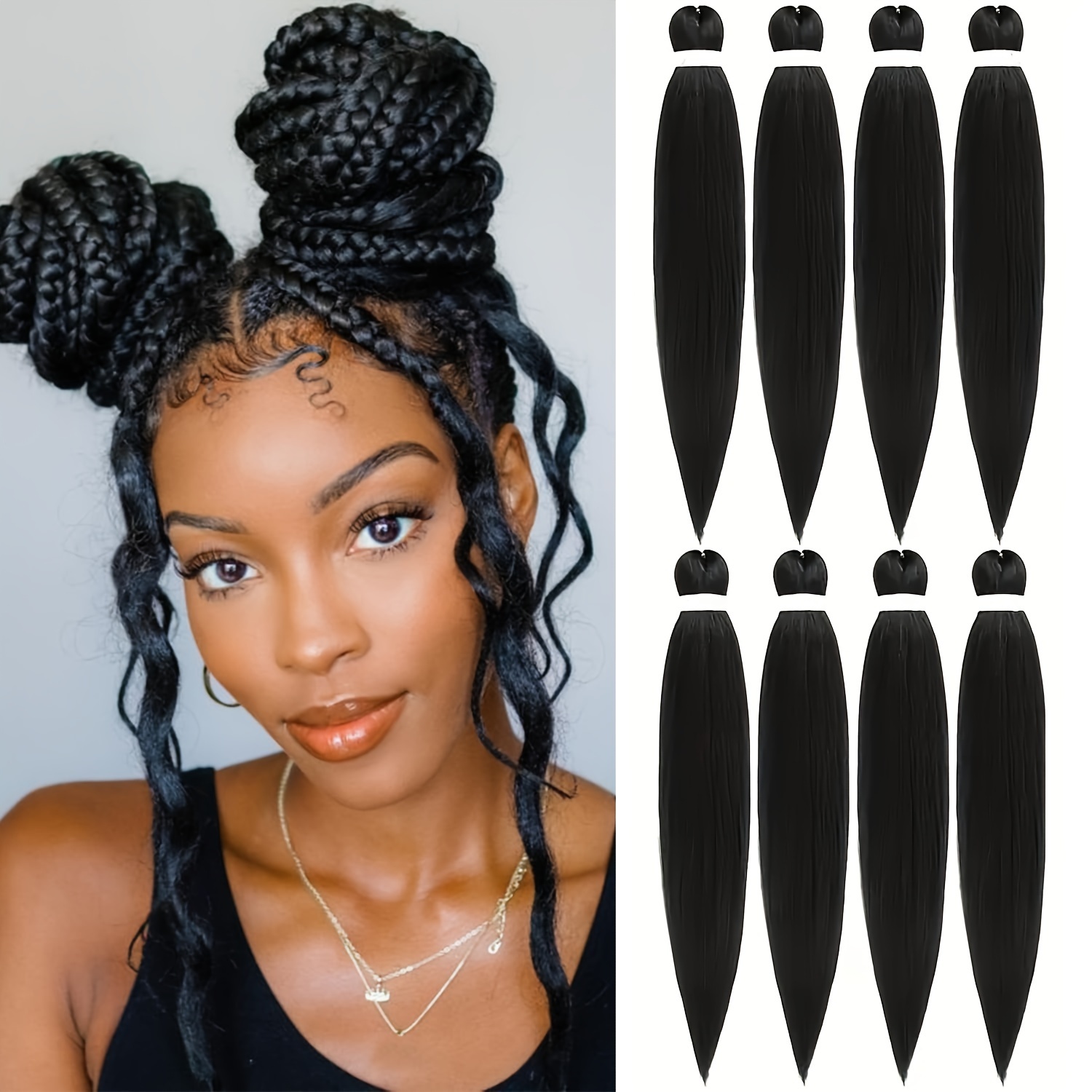 

Synthetic Pre Stretched Braiding Hair Black - 20''8 Packs Braid Crochet Hair Soft Yaki Texture (20inch, #1b)