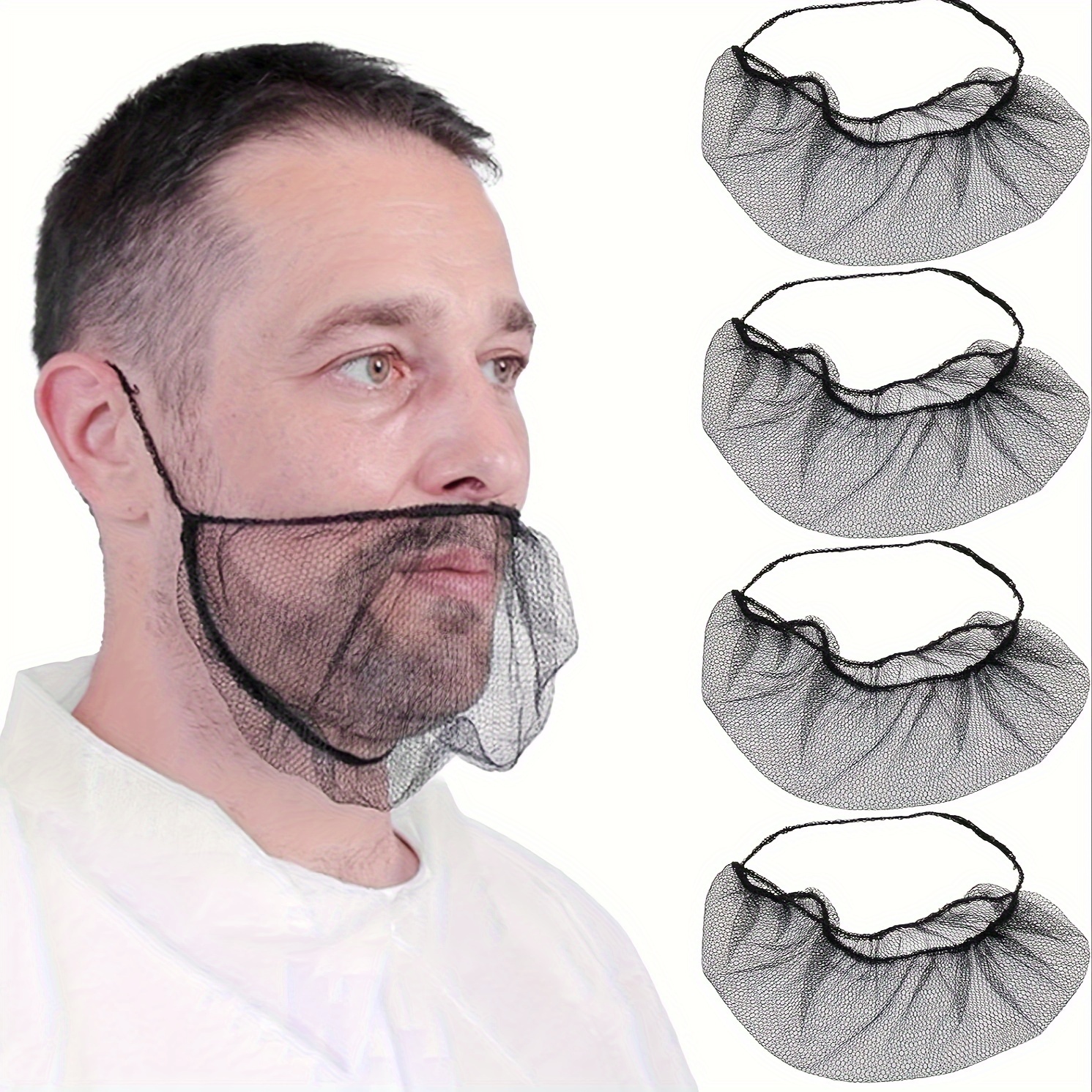 

100pcs Disposable Beard Nets - , Comfortable, Breathable Plastic Material, 18" Size, For Food Service & Safety, Ideal For Men