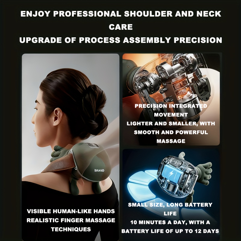 shoulder neck massager with 5 simulated fingers   kneads   muscle and soothes cervical spine palm like heat compress portable christmas gift Product details 15