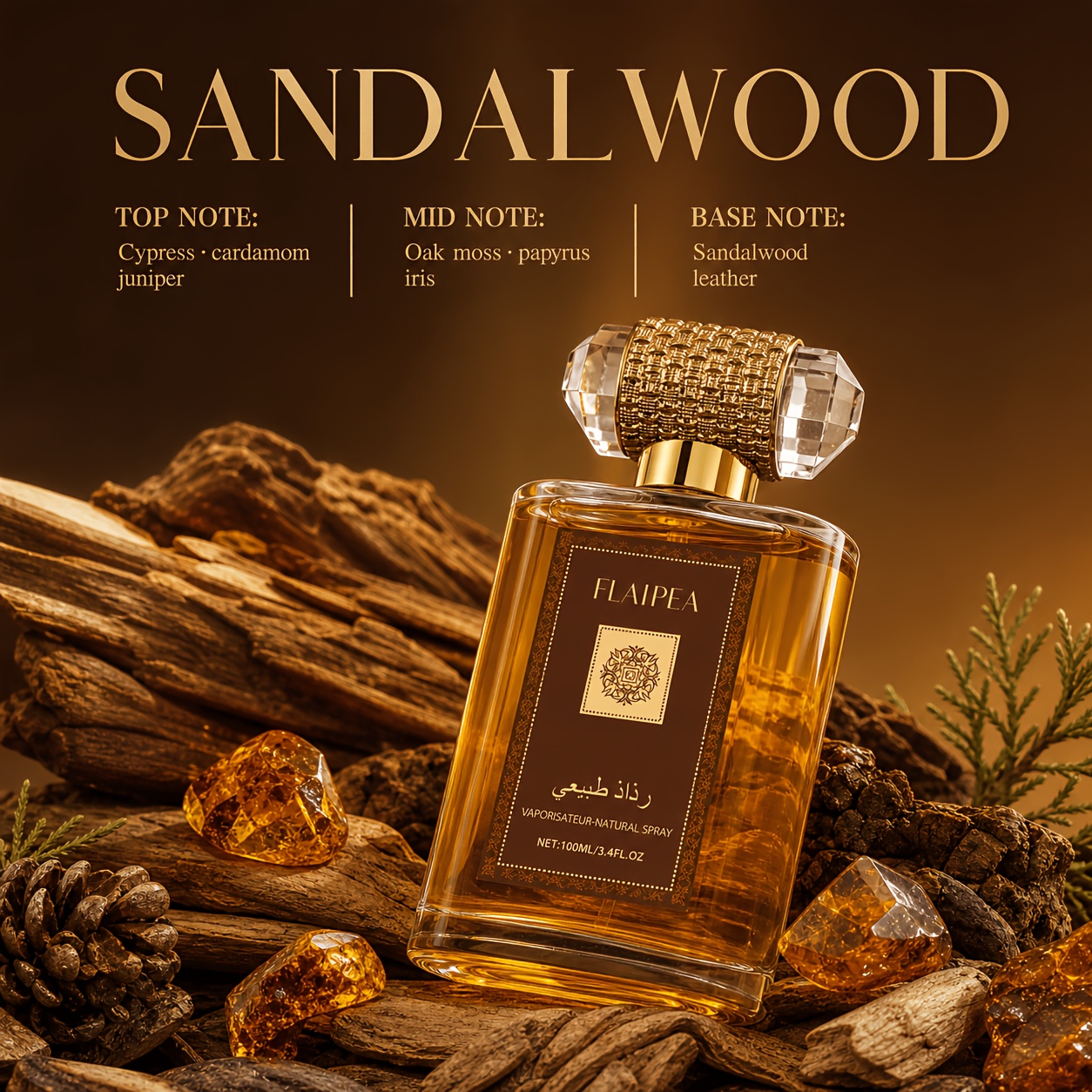 2026 Arabian Sandalwood Perfume Gift Box for Men, Middle Eastern Royal Co-Branded Natural Spray Perfume, Top Cypress Base Rare Sandalwood, Gift for Date, Father'S Day Birthday Valentine'S Day Luxury