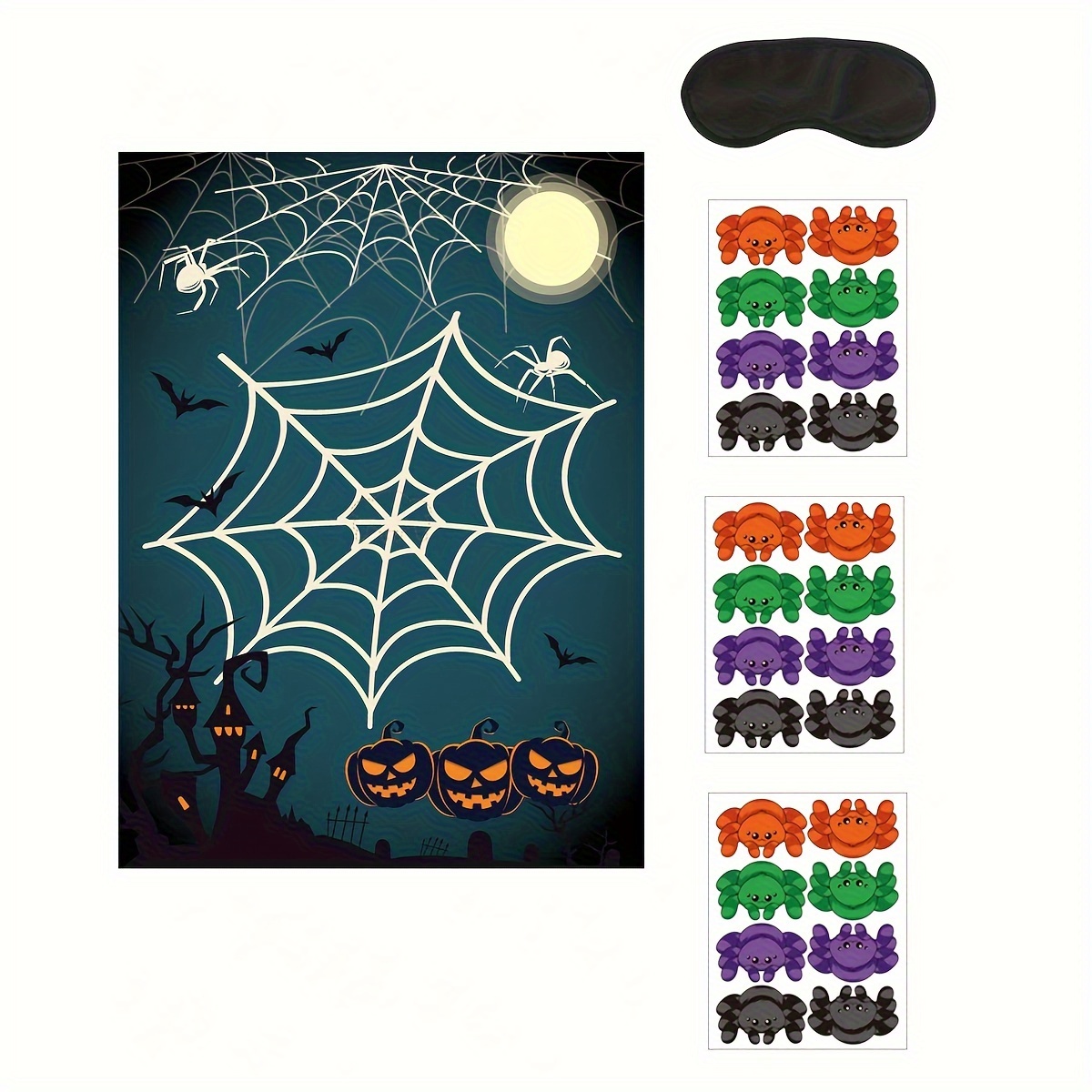 

Festive Party Pin Game: Spider On The Web - Perfect For School, Classroom, Family Activities - Includes 1 Blindfold, 3x3 Spider Stickers, And 10 Dot Glue - Suitable For Ages 14+ - No Power Required