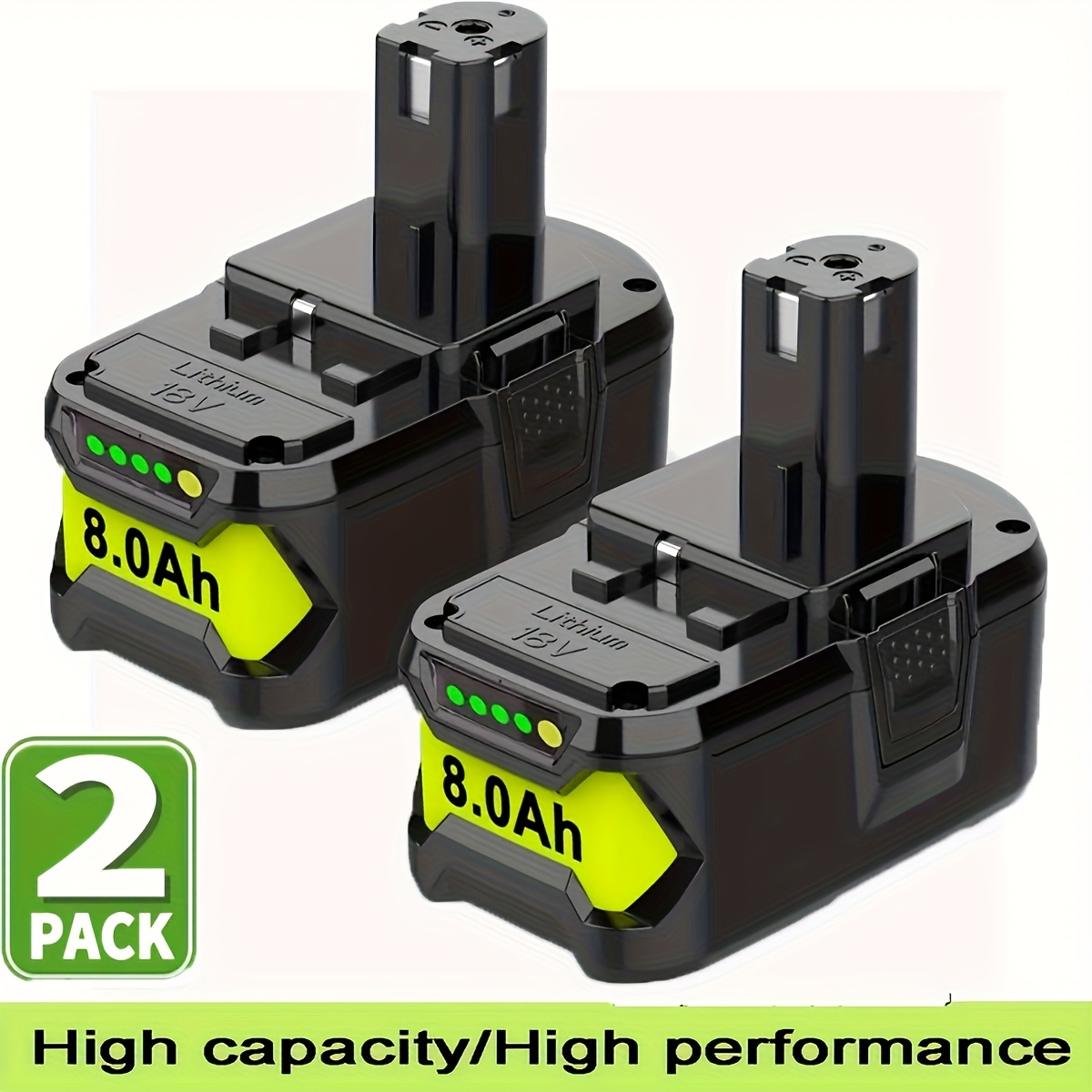 TEMU 2pack 8000mah 18v Replacement For Ryobi Battery Compatible With Ryobi 18v P104 P105 P107 P108 P109 P122, 18v One+ Compatible With Ryobi 18v