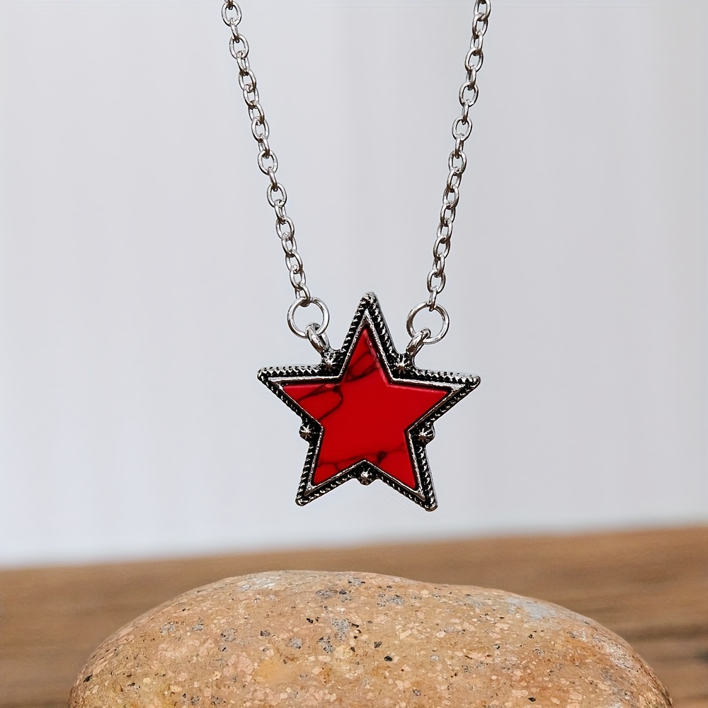 TEMU Creative Fashion Synthetic Turquoise Five-pointed Star Pendant Necklace For Women's Personal Charm Daily Wear Gift