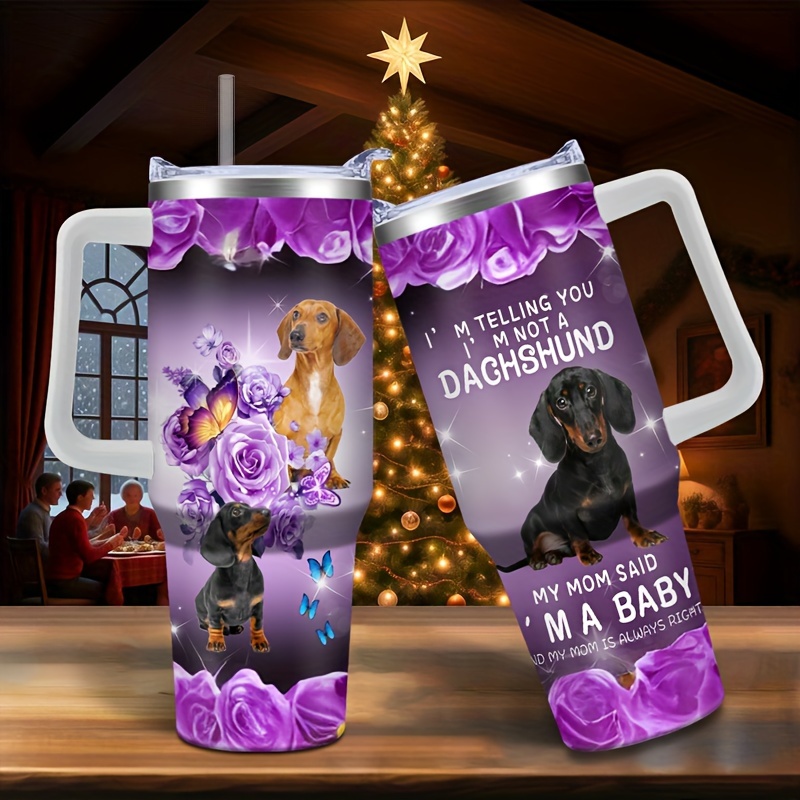 

40oz Stainless Steel Insulated With Handle & Straw - Dachshund & , Perfect Gift For Pet Lovers, Family & Friends - Ideal For Travel &