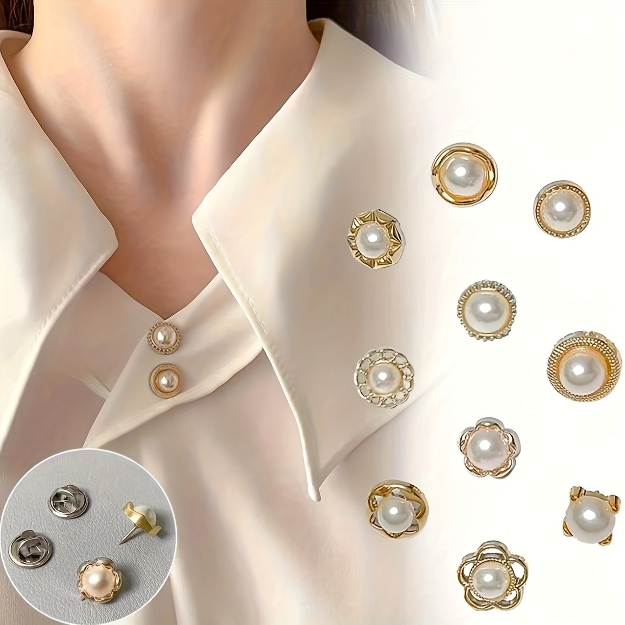 

10pcs Elegant & No-sew Pearl Snap Button Sets For Ladies, Anti-peep Shirt Cardigan Detachable Invisible Fasteners For Clothing - Multifunctional And Accessory