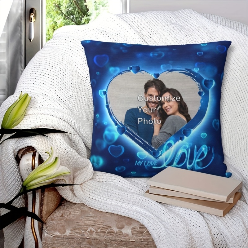 TEMU 1pc Personalized Heart-shaped Photo Pillow Case - Custom Photo Insert, Removable & Washable Cover With Zipper Closure, 18x18 Inches Suitable For