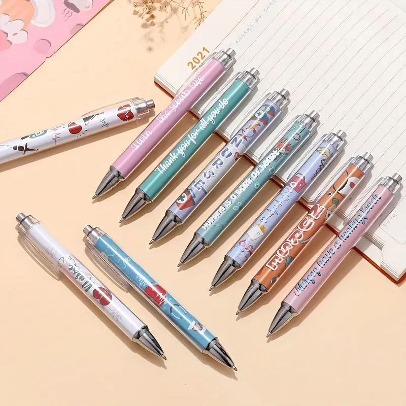 10pcs nurse themed retractable ballpoint pens set cute cartoon design with fun phrases colorful assistant thank you gift suitable for office or use work nurse accessories Product details 2