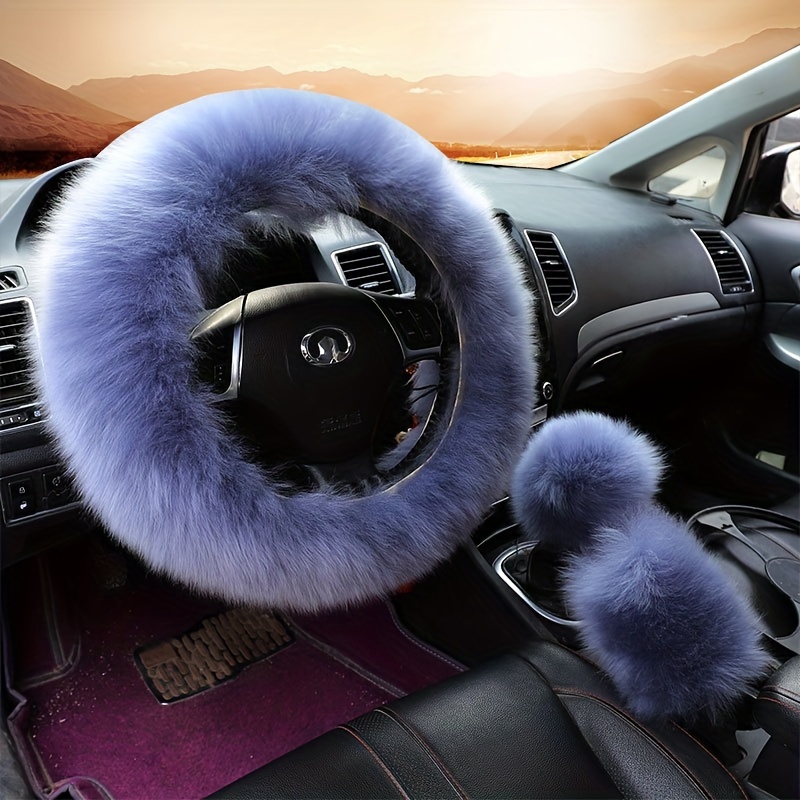 

3pcs Set Fashion Fluffy Fuzzy Fur Soft Car Steering Wheel Cover With Cover & Gear Shift Cover For Women/girls/ladies Auto Long Accessories