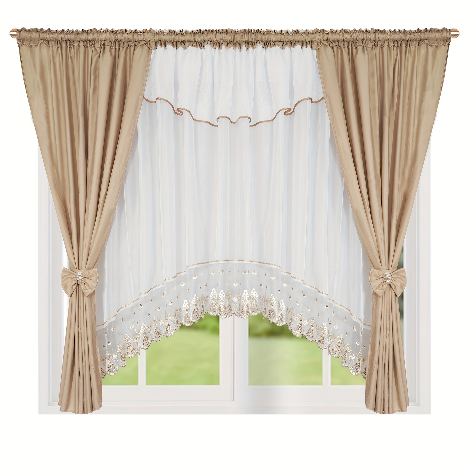 Image of 1set Home Decoration Blackout Curtain Set Festive Wedding Party Tulle Net