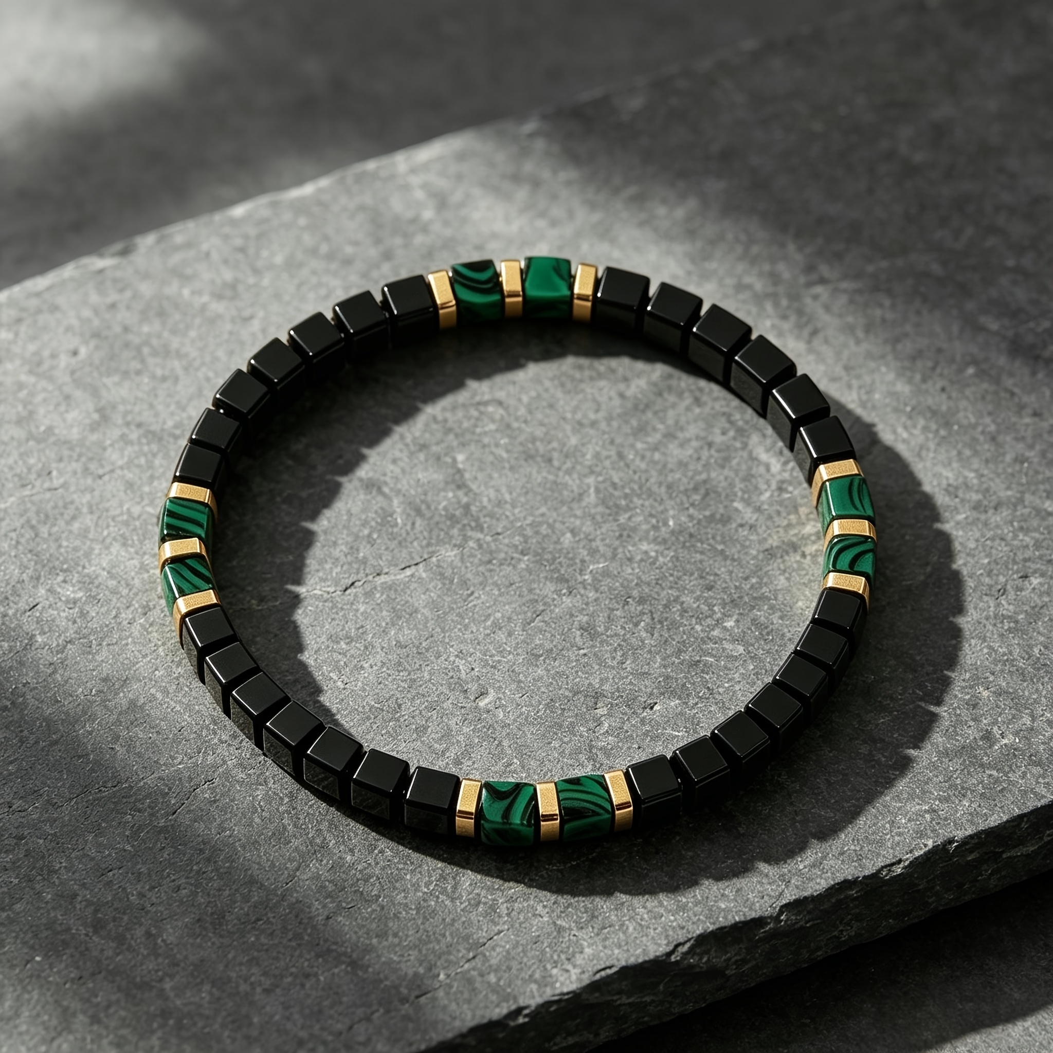 Luxury Malachite Cube Men's Bracelet, High-End Unisex Accessory