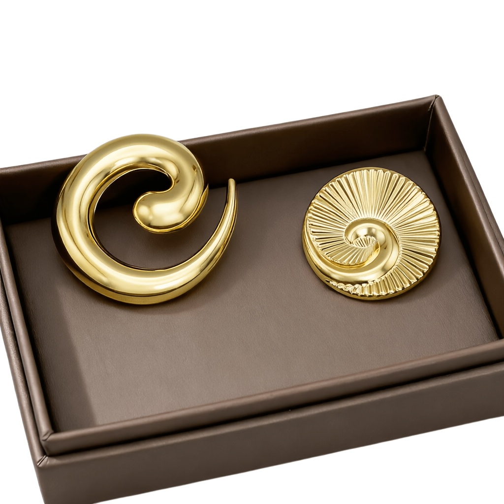 2pcs Spiral Brooch Set, Minimalist Style