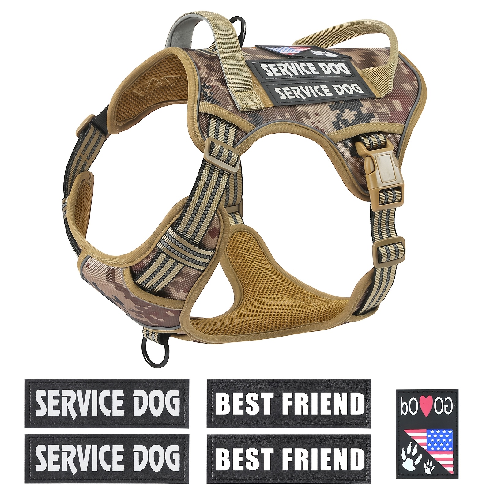 

Tactical Dog Harness For Small Medium Large Dogs Heavy Duty Dog Harness With Handle Adjustable Reflective Military Dog Vest For Training, Walking, Hiking, Without Battery