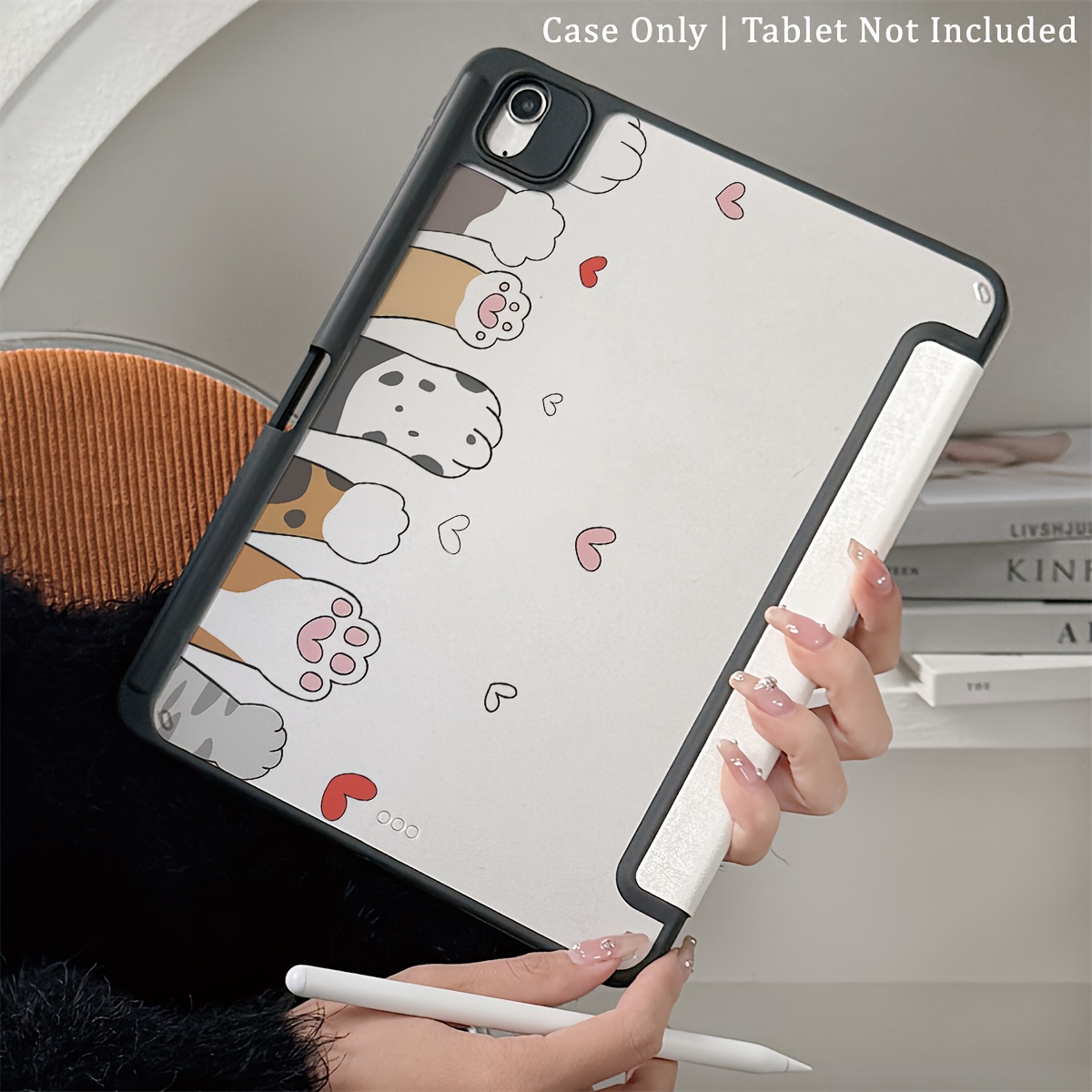 iPad Air 6/5/4 & iPad 10/Pro 2024/2025 Case with Cute Cat & Heart Design, Smart Cover with Keyboard Slot, Pastel Colors (/Beige/Turquoise) - Compatible with iPad Pro M3/A16, Travel-Friendly Protective Cover for Work, Home & Relaxation, Tablet Accessory for Women & Girls, Smart Case with Built-in Stand & Auto Wake/Sleep, Ideal for iPad Air 6/5/4 & iPad 10