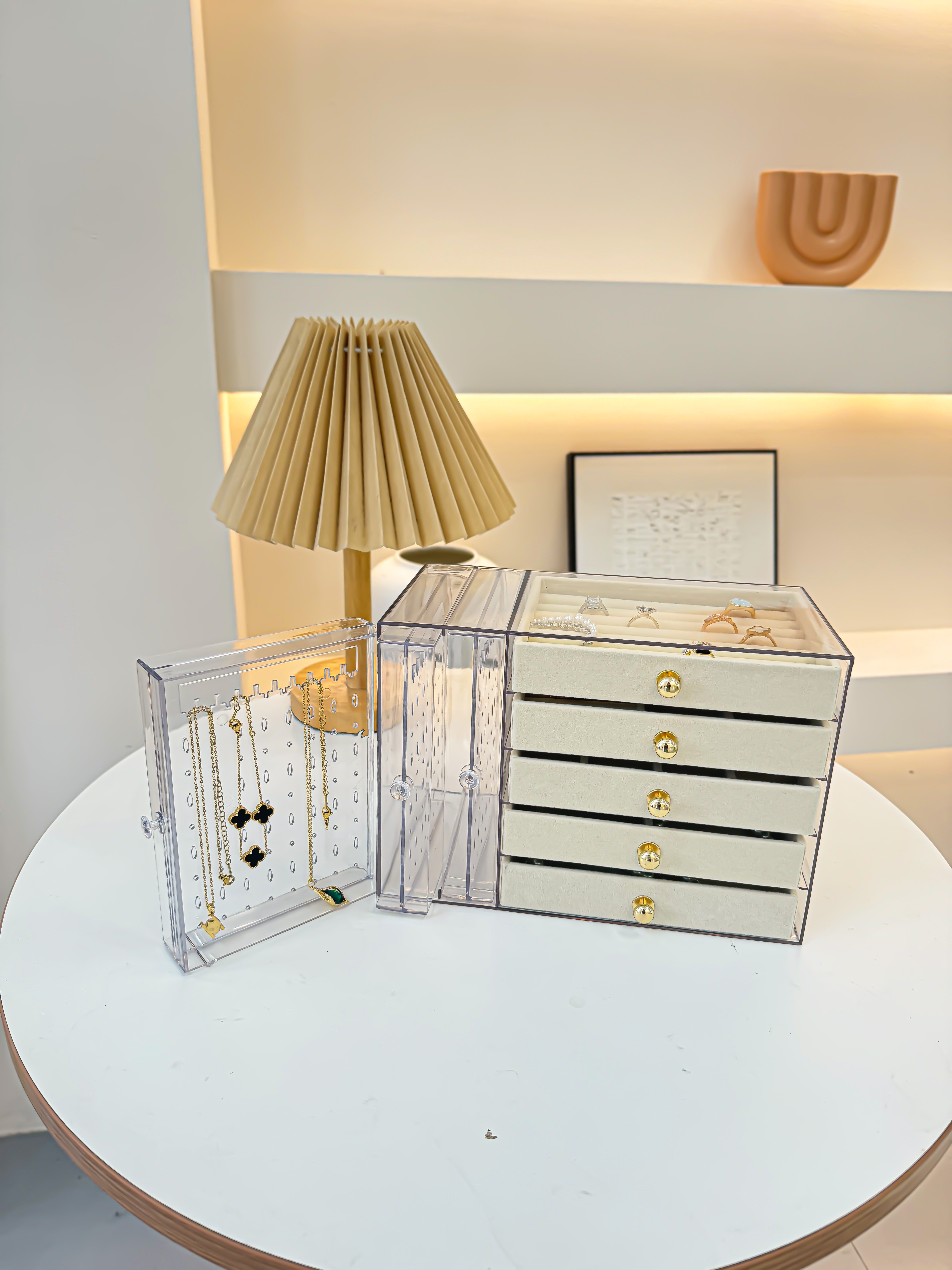 1pcjewelry boxes organizers high end jewelry box transparent large capacity jewelry storage box necklace display stand exquisite drawer style earring stud ring necklace and bracelet storage box multi functional jewelry box exquisite box Product details 7
