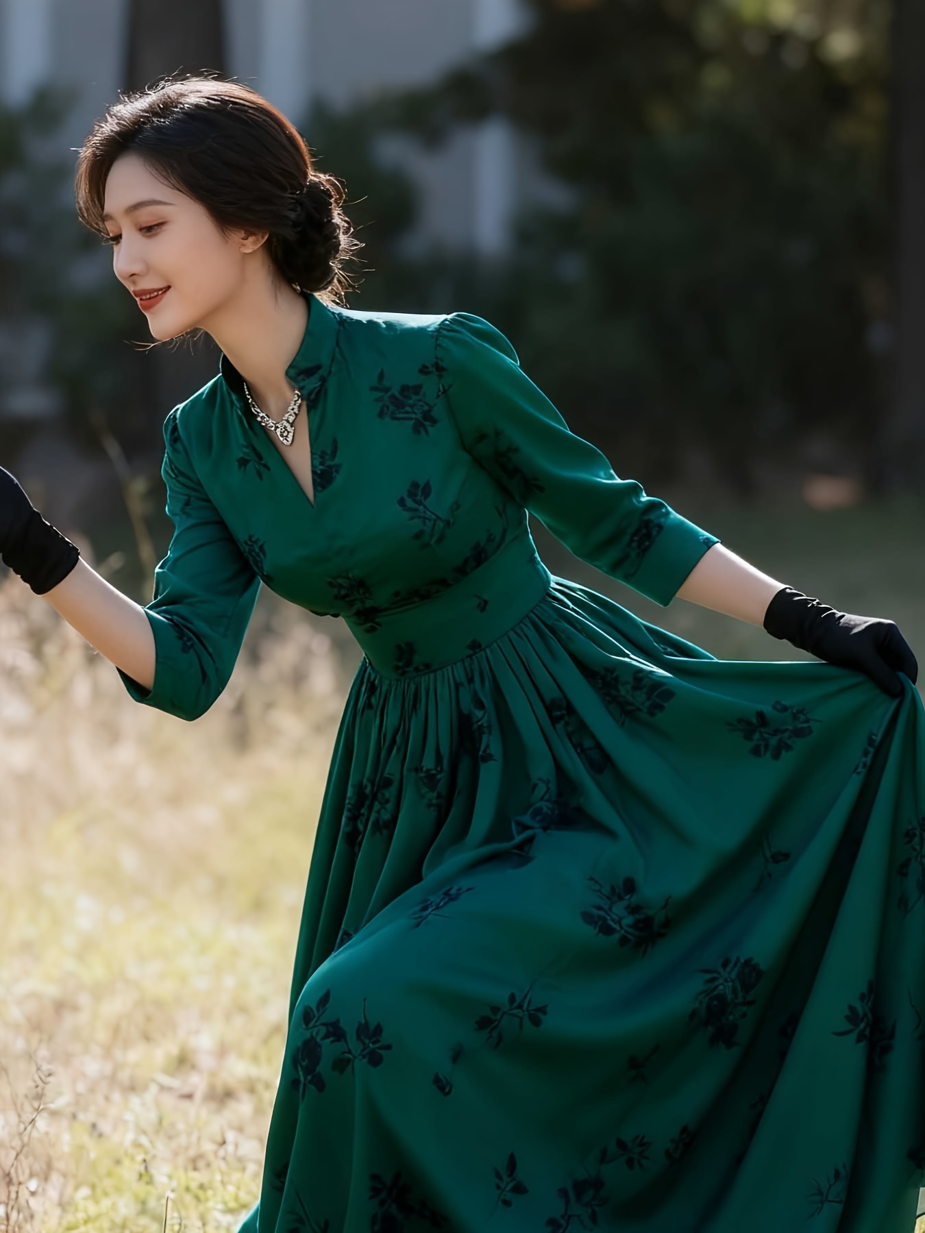 dark green eid dress Dark Green Georgette Embroidered Anarkali Gown – House of Sarvatii LLC