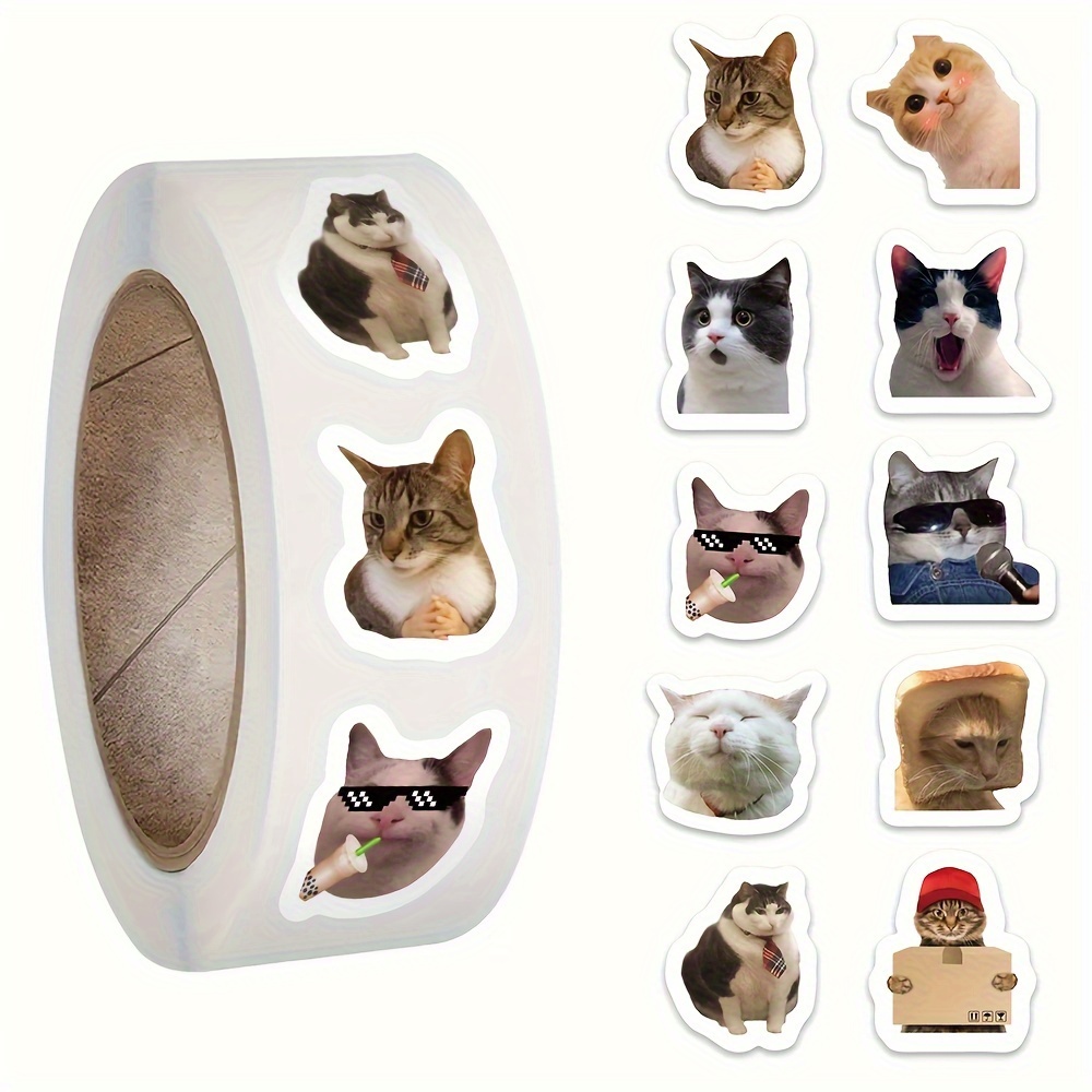 Image of 500pcs Of Adorable Cat Meme Stickers, Perfect For Decorating Luggage, Guitars, Water Bottles, Phone Cases, Laptops, And As Gift Decals