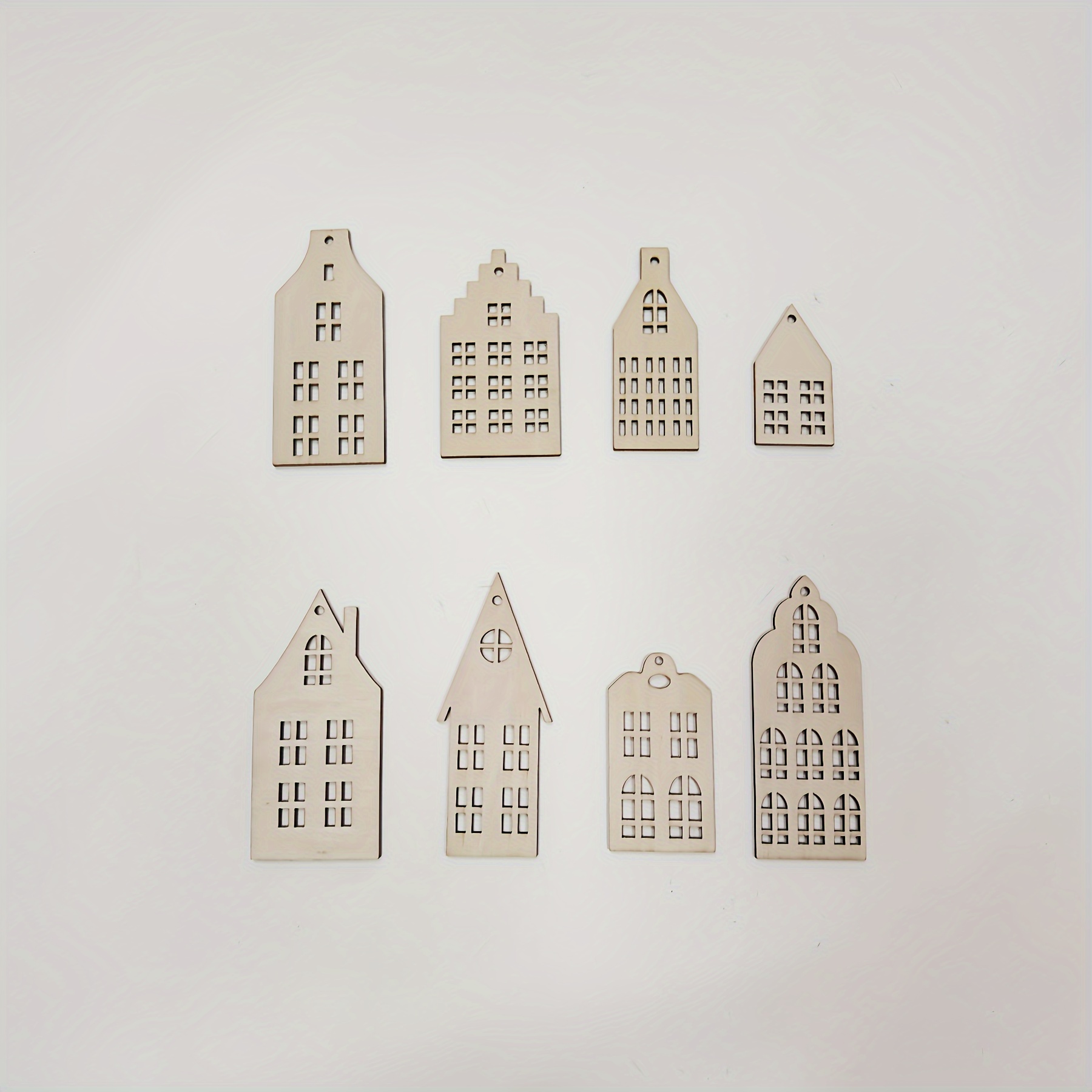 Image of 8 Wooden Christmas Tree Ornaments, Mini Scandinavian-style Houses And Apartments, Hanging Decorations For The Christmas Tree, Home Christmas Decorations, Christmas Gifts