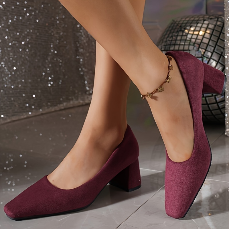 

Square-toe Pumps For Women - Vintage French Style, Breathable Velvet Slip-ons With Chunky Heel, Fashionable Plus Sizes 5-6