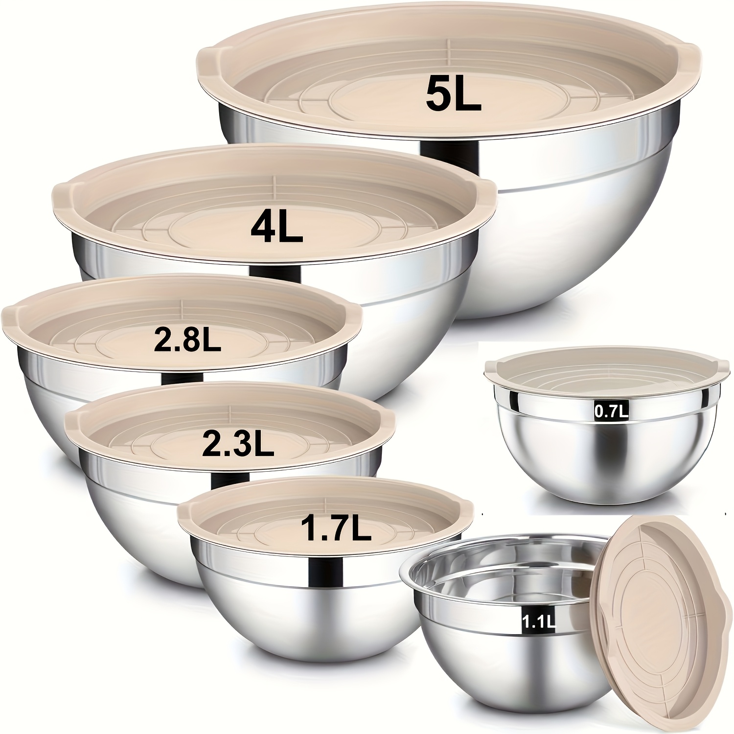 TEMU Mixing Bowls With Airtight Lids, 14pcs Stainless Steel Salad Bowls ( And 7 Lids), For Food Cooking, Baking And Storage, Mixing Bowls,