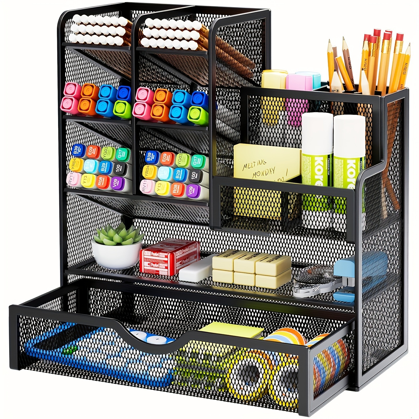 

Jmhud Versatile Pencil Organizer, Mesh Pen Holder For Desk, Enhanced Desk Organizer With Drawer, Desk Organizers And Accessories For Office And Art Supplies (black)
