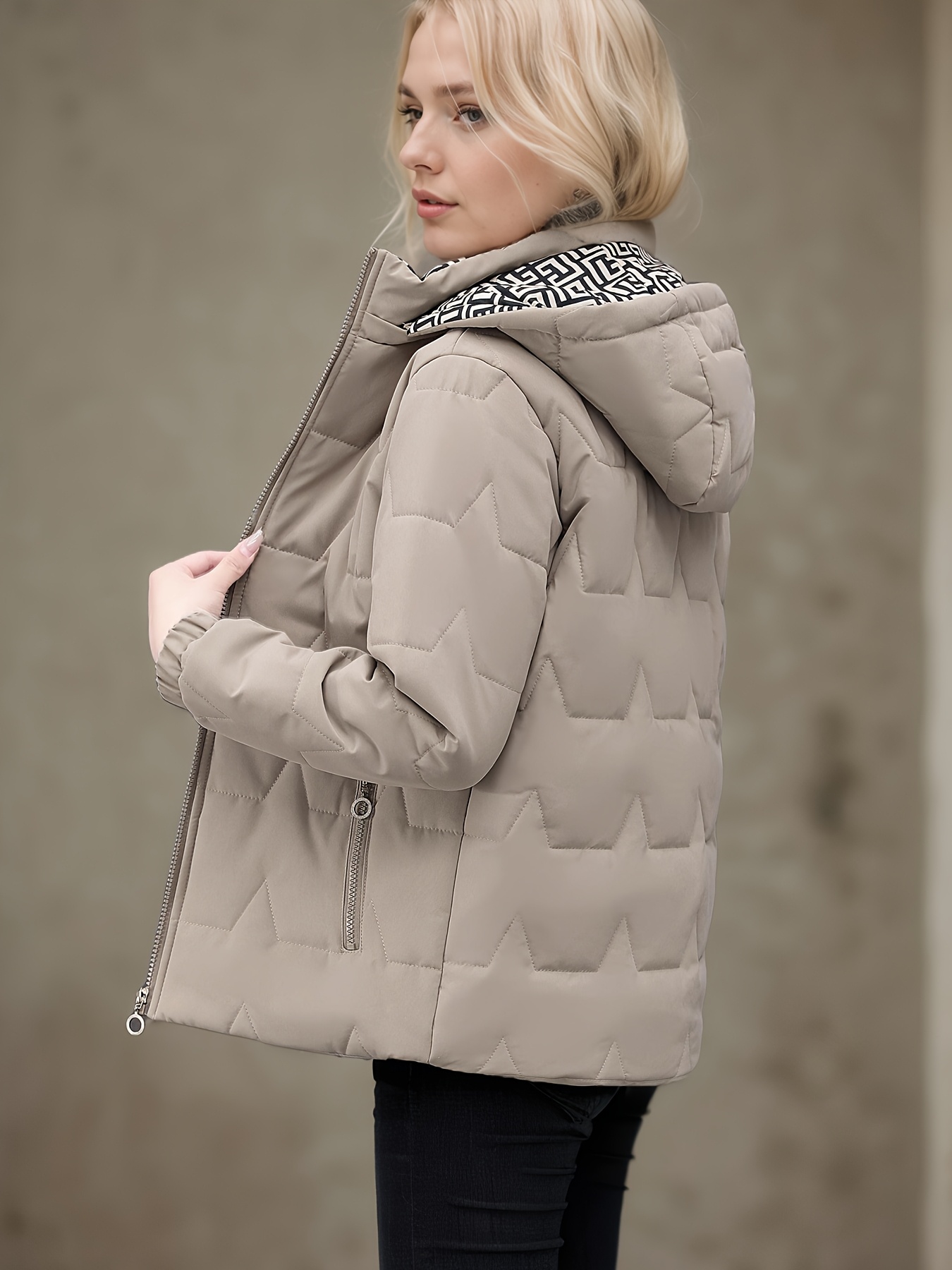 womens casual geometric patterned polyester padded jacket Temu Italy