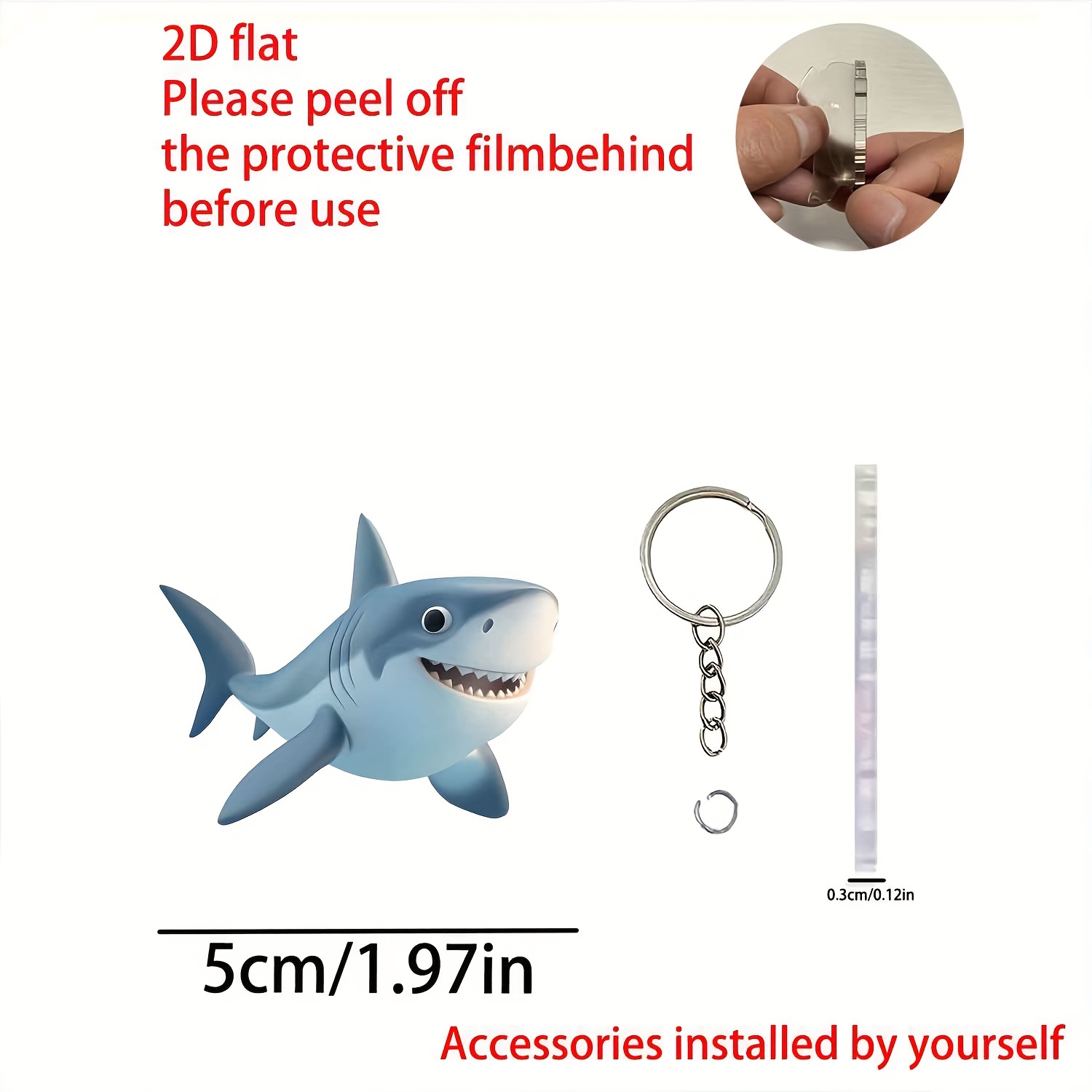 E-shop 2D Flacher Acryl-Haifisch Schlüsselanhänger, 2D Flache Acryl-Ornament - Vatertagsdesign Kreativer Anhänger, Geschenk für Dekorative Freunde,
