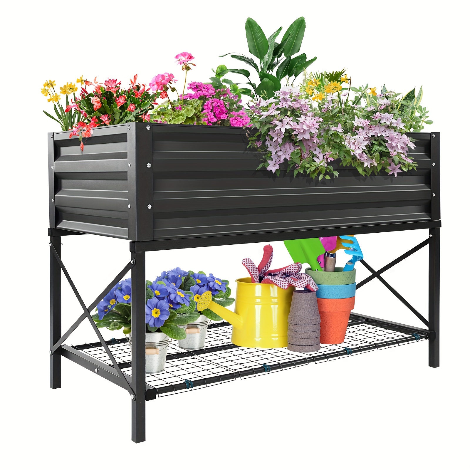 

Galvanized Raised Garden Bed With Legs, 43x22x30 Inch, Outdoor Planters, Large Metal Elevated Raised Planter Box For Backyard, Patio, Balcony - Black, Brown