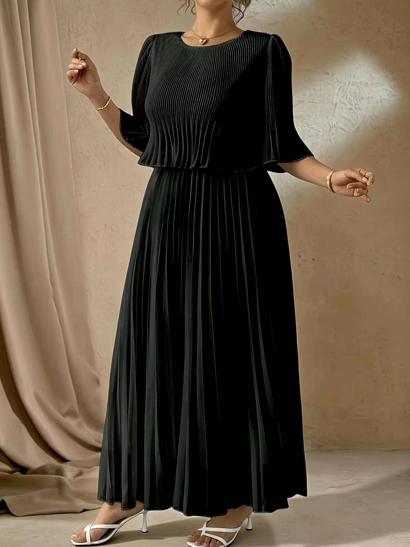 black pleated dresses sold on Temu United States