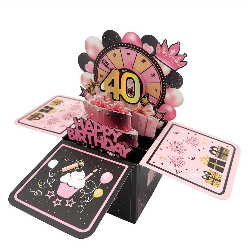 1set Creative Spinner Raffle Black And Pink Greeting Cards, 18/21/30/40//70/80 Years Old Birthday Cube Box Card, Birthday Party Gift, Birthday Party Decorations, Birthday Fun Game Spinner Cards