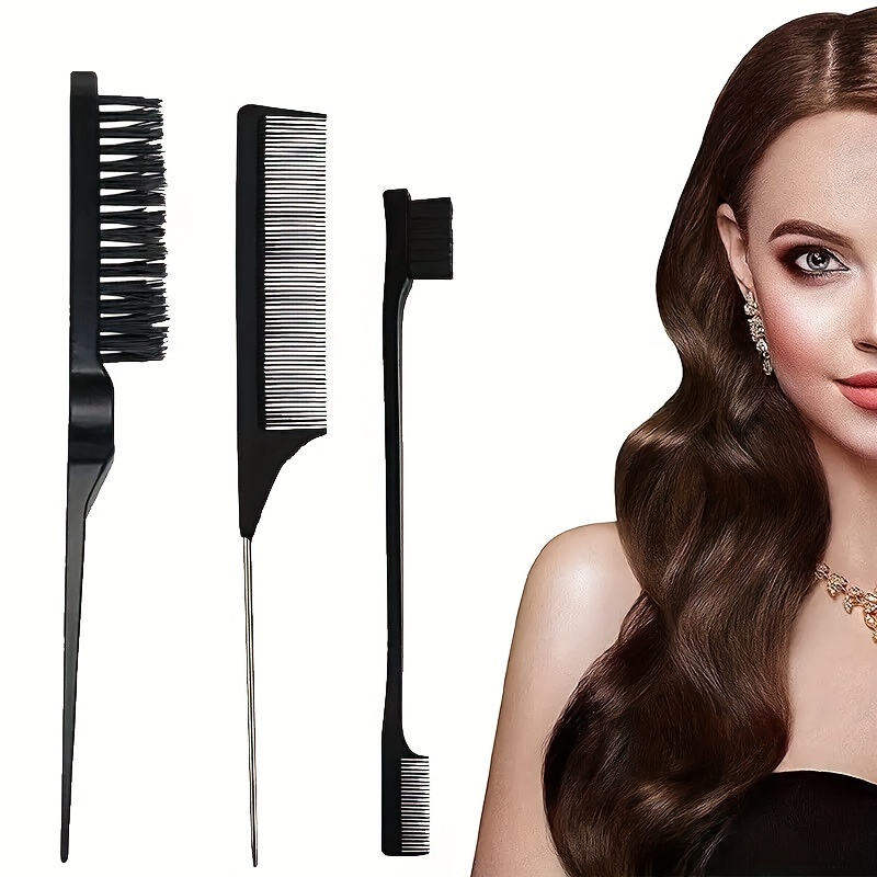 

3-piece Hair Brush Set, Comb & Detangler, Double-sided Hairline Brush, Smooth Comb, Fragrance-free, For Curly Hair, Unisex Adult Hair Styling Tools Kit