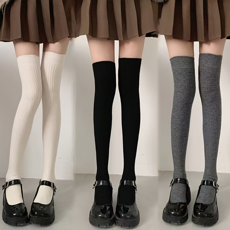 TEMU 3 Paires de Chaussettes Longues Montantes pour Femmes, Conçues pour Amincir les Jambes, avec Compression pour les Cuisses, Longueur Étendue pour