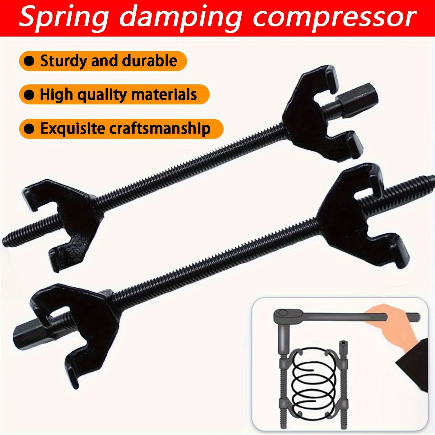 

Steel Spring Compressor Tool Set - 2pc Uncharged Manual Coil Clamp With Claw Hooks For And Suspension System Repairs