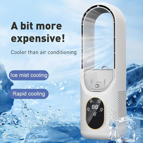 multi function bladeless fan with cooling fast cooling auto timer wide angle airflow and ambient light usb powered personal air cooler bladeless air conditioner double layer structure portable cooling fan