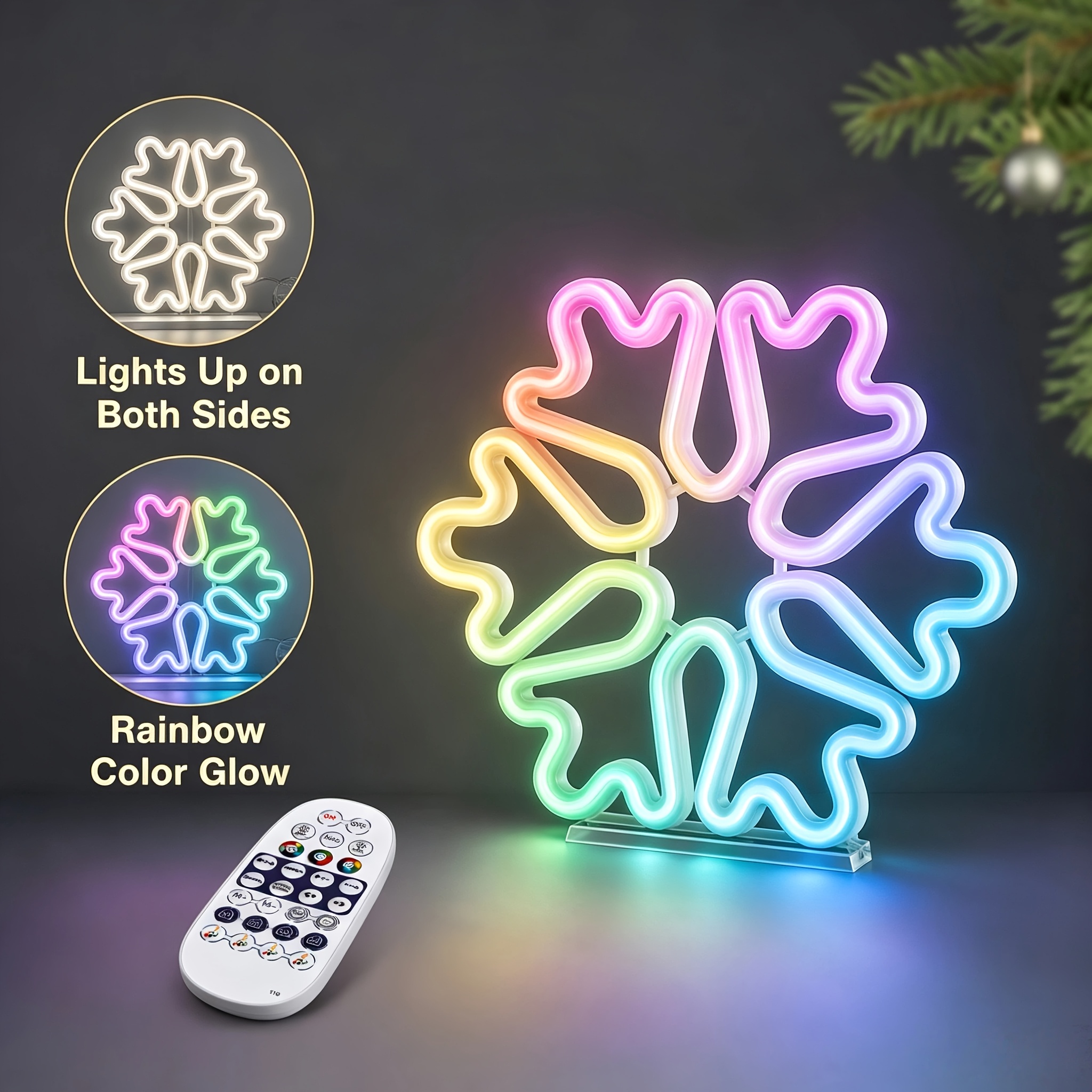 RGB Glowing Snowflake Neon Light, Remote Control