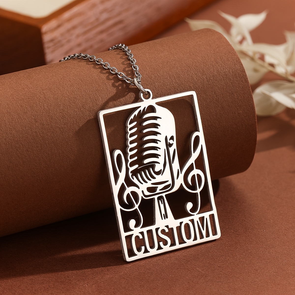 TEMU Unique Hip Hop Style Personalized Music Note Name Necklace - Customizable, Microphone-shaped, Entertainment-inspired Jewelry - Perfect Gift For