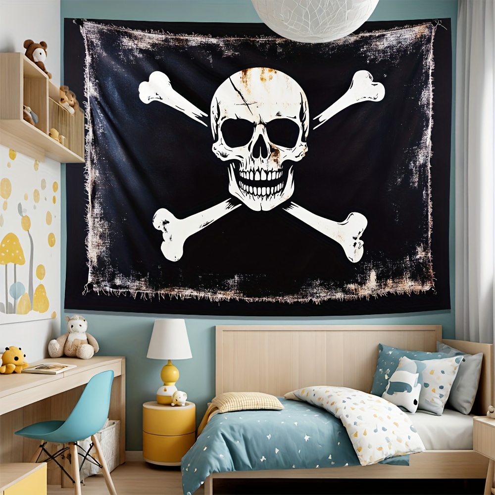 Vintage Pirate Skull Crossbones Tapestry Nautical Wall Decor_voghion.com
