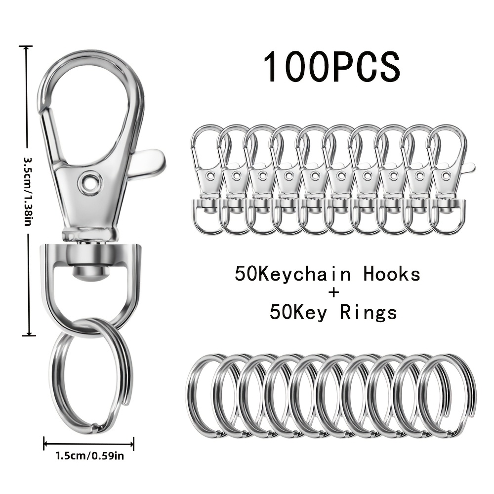 Image of 100pcs (50pcs Rotatable Lobster Clasps And 50pcs Small Key Ring Jump Rings) For Keychains, Pendants, And Charms, Used For Making Backpacks, Wallets, Bag Straps, Lanyards, And Craft Additions