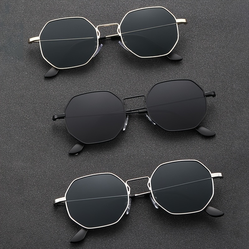 

3pcs Men Geometric Metal Frame Vintage Classic Fashion Glasses For Outdoor Travel Driving Clothing Accessories